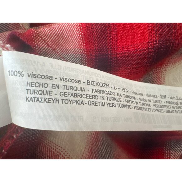 2/$30 Zara Basic Small Denim Red & White Plaid Ruffled Button-Up Blouse - Picture 5 of 15